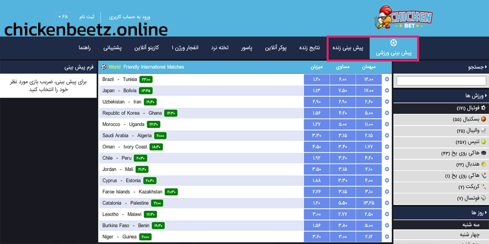 پیش ‌بینی ورزشی در چیکن بت